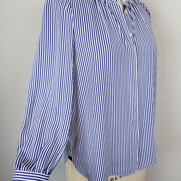 Loft Navy Blue & White Stripe L/Sleeve Button Front Blouse * Ladies Small Petite - Picture 6 of 7